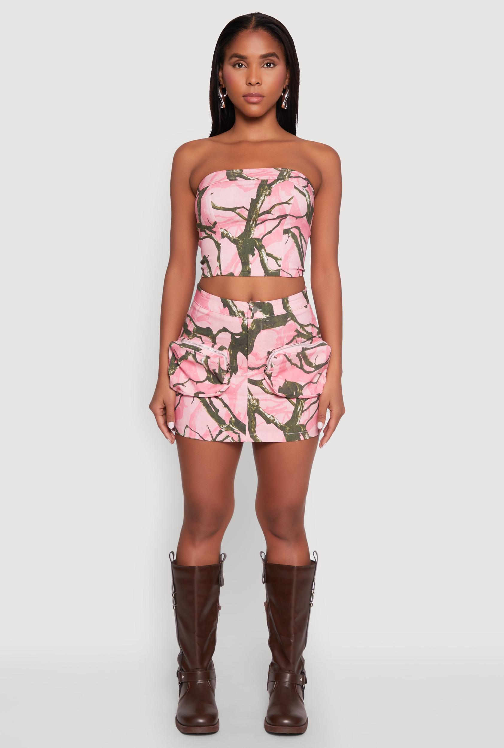Womens Hunter Camo Print Zip Cargo Pocket Skirt Product Image