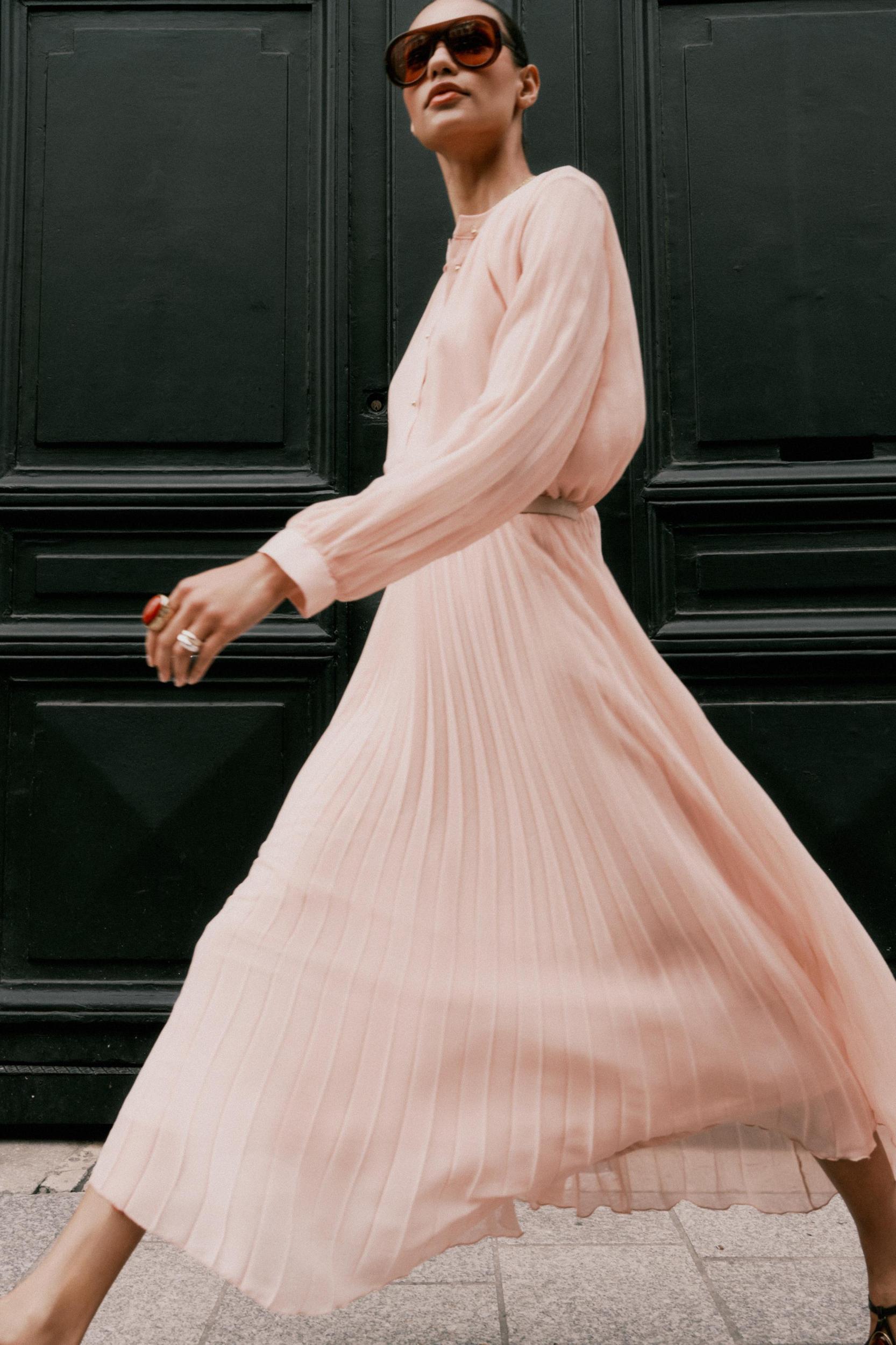 BELTED PLEATED MIDI DRESS Product Image