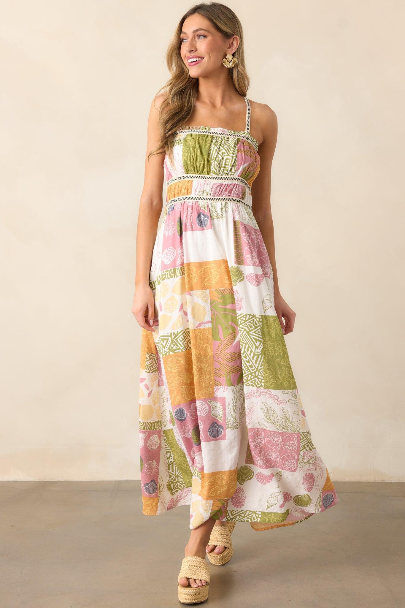 Trip To The Shore Ivory Patchwork Print Maxi Dress Product Image