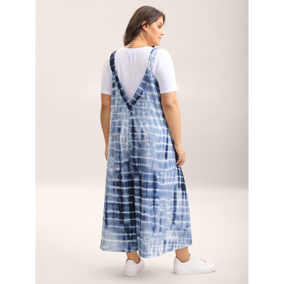 Plus Size DarkBlue Supersoft Tie-Dye Backless Jumpsuit Women Sleeveless Round Neck Everyday-Casual Loose Jumpsuits BloomChic 28/5X Product Image