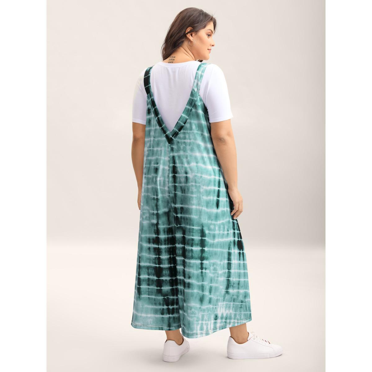 Plus Size Malachitegreen Supersoft Tie-Dye Backless Jumpsuit Women Sleeveless Round Neck Everyday-Casual Loose Jumpsuits BloomChic 30/6X Product Image