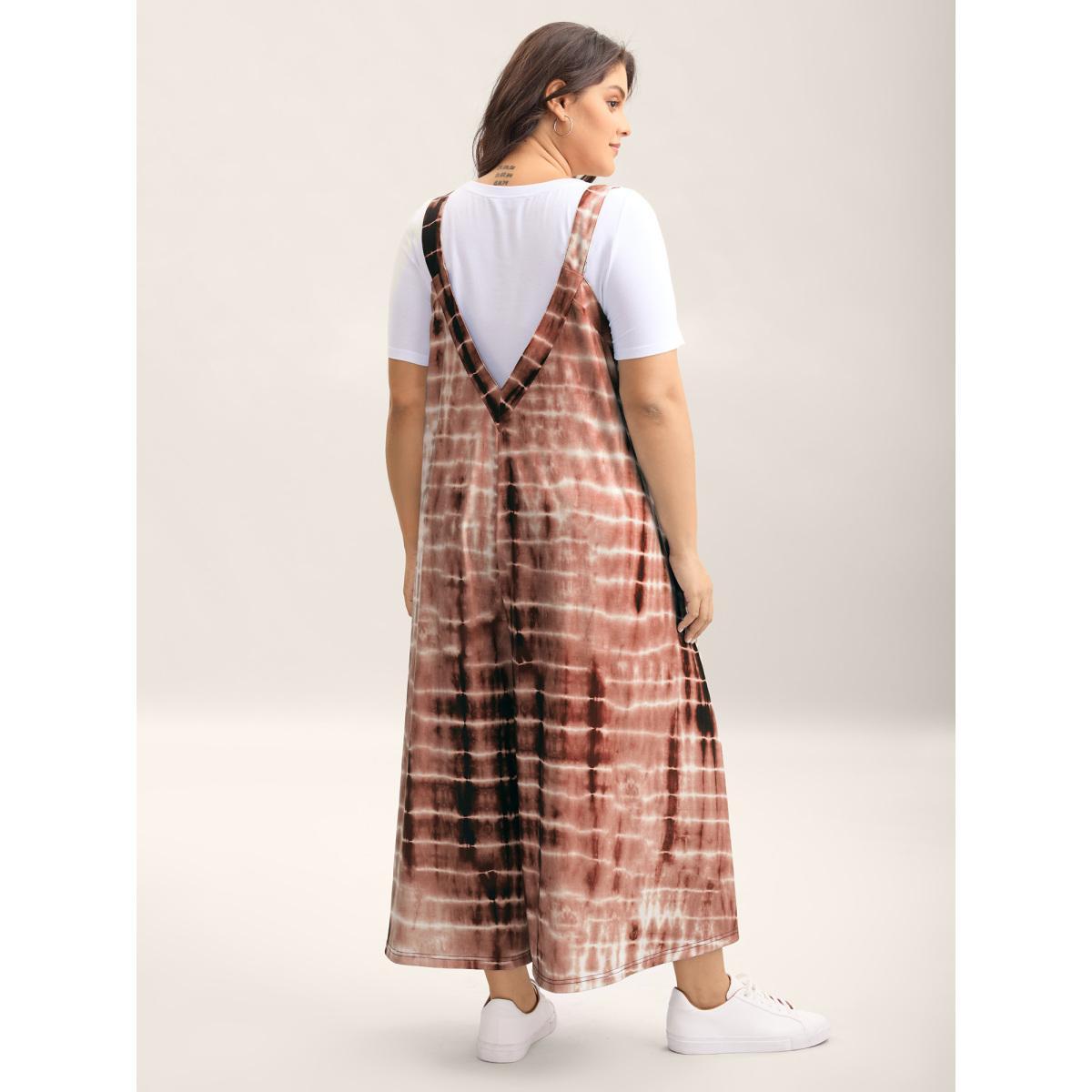 Plus Size DustyPink Supersoft Tie-Dye Backless Jumpsuit Women Sleeveless Round Neck Everyday-Casual Loose Jumpsuits BloomChic 12/L Product Image