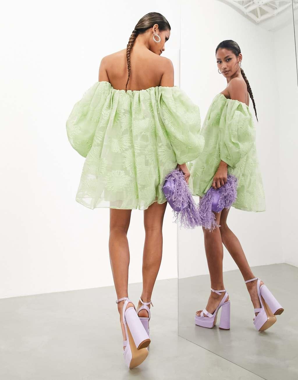 ASOS EDITION jacquard off the shoulder mini dress Product Image