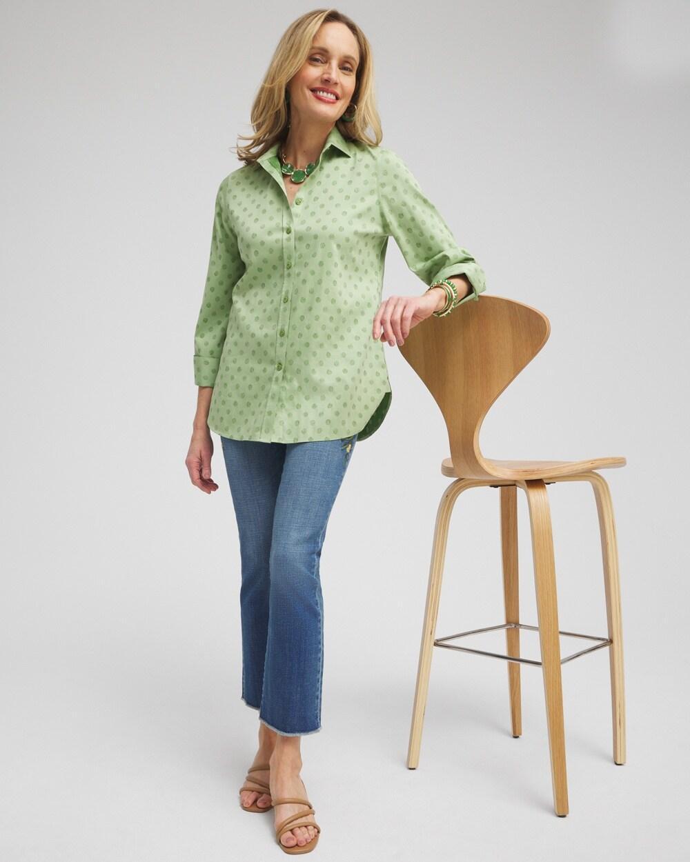 No Iron™ Stretch Dot Print 3/4 Sleeve Shirt Product Image