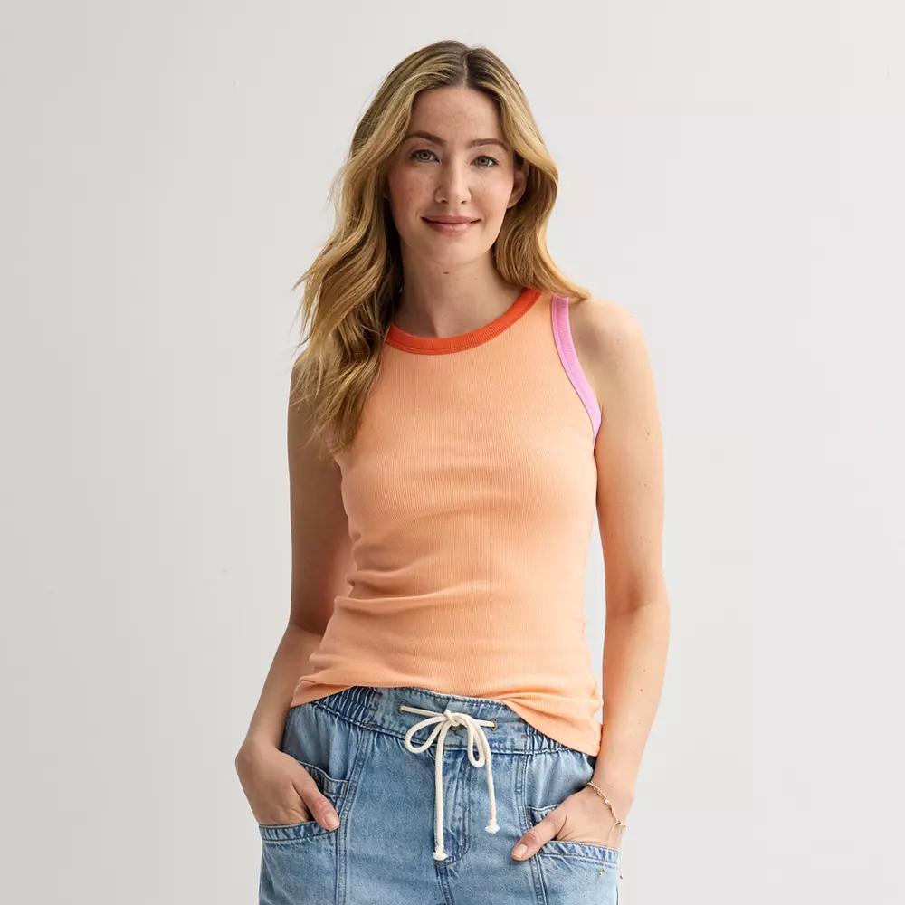 Women's Sonoma Goods For Life® High Neck Layering Tank Top, Size: Medium, Black Colorblock Product Image