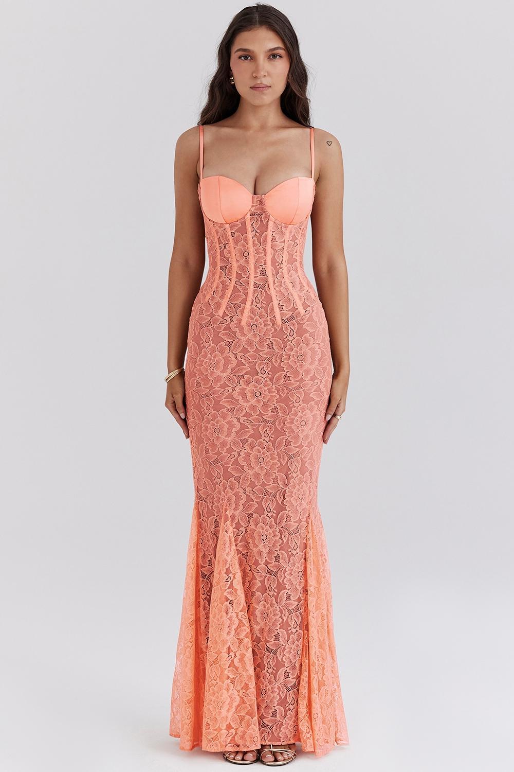 Cordelia Sorbet Lace Godet Maxi Dress Product Image