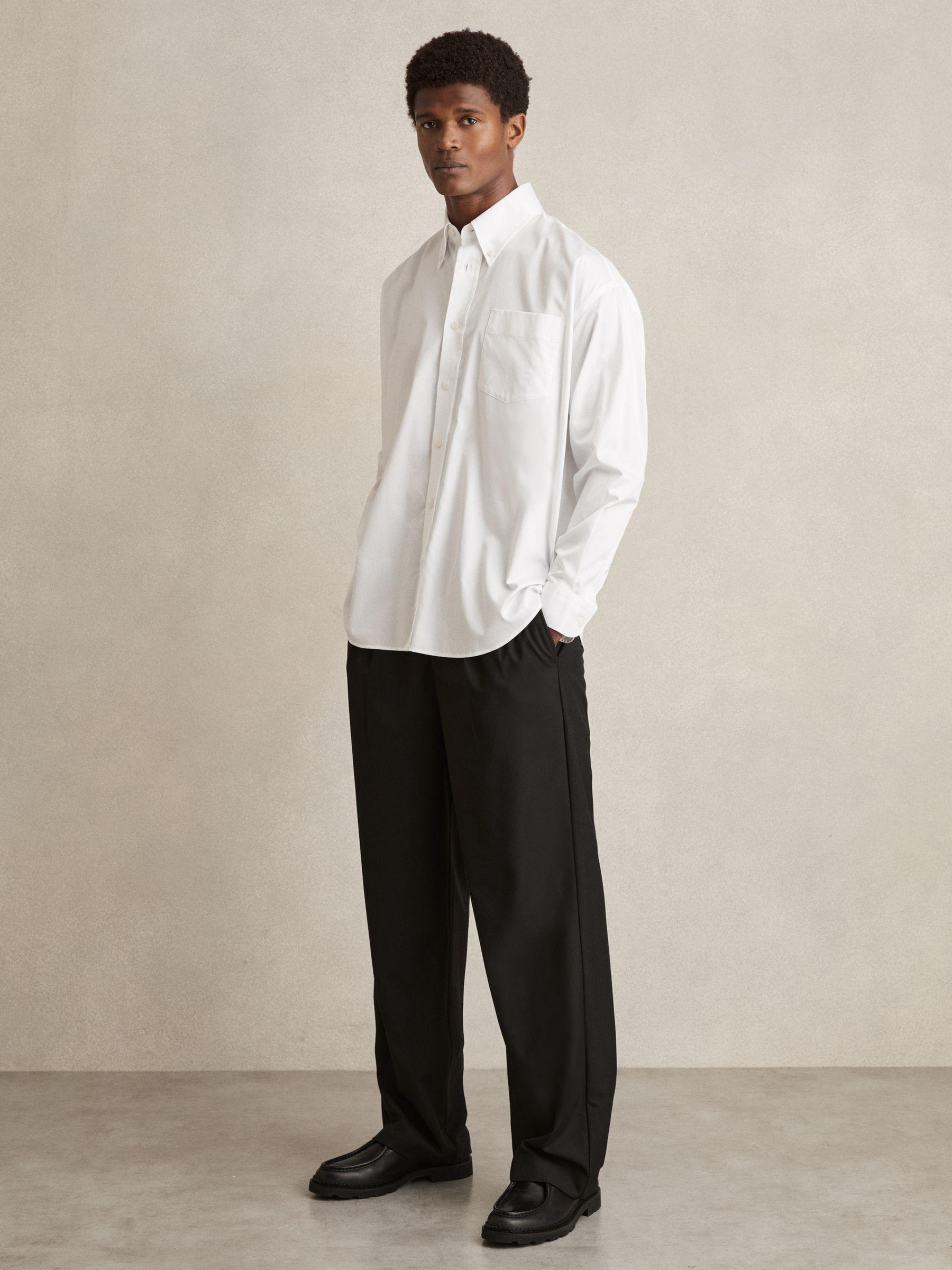 Cotton Oversized Long-Sleeve Shirt in White Product Image