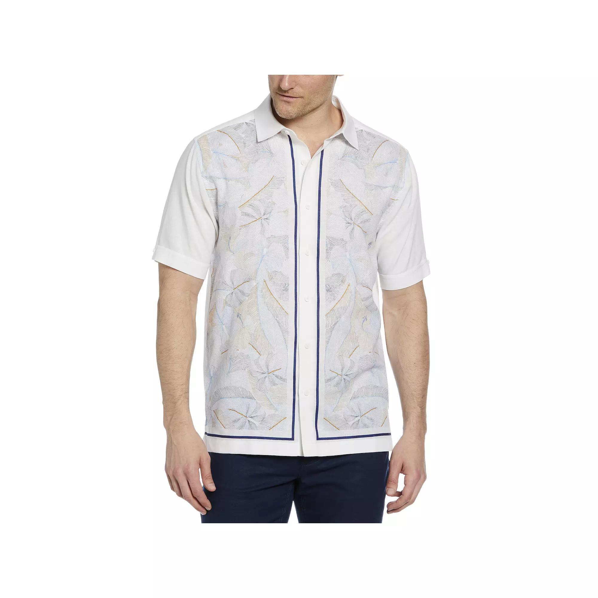 Men's Cubavera Linen Blend Leaf Print Short Sleeve Button-Down Shirt, Size: Large, Brilliant White Product Image