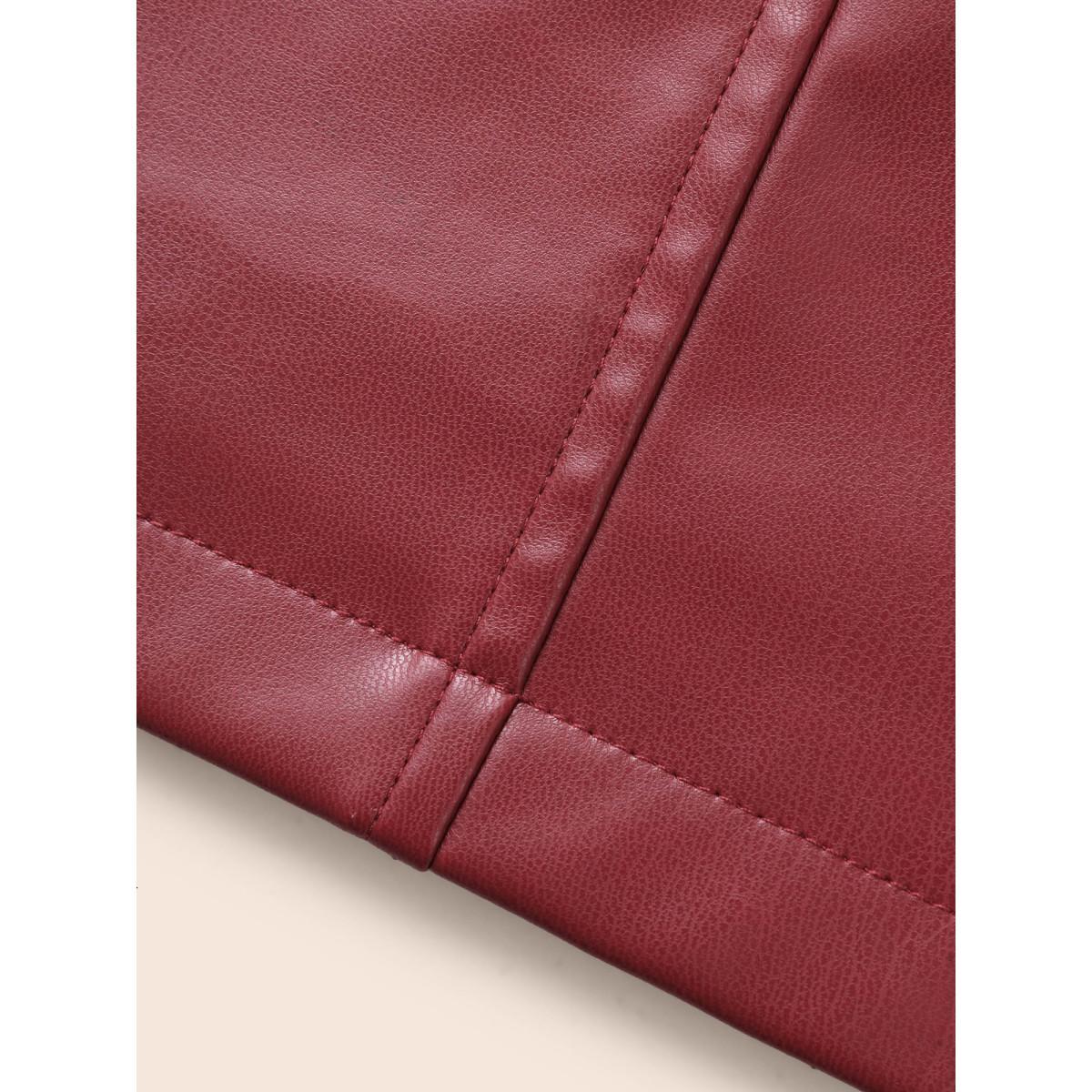 Plus Size Solid PU Leather Bodycon Dress Burgundy Women Elegant Non Square Neck Sleeveless Curvy BloomChic 12/L Product Image