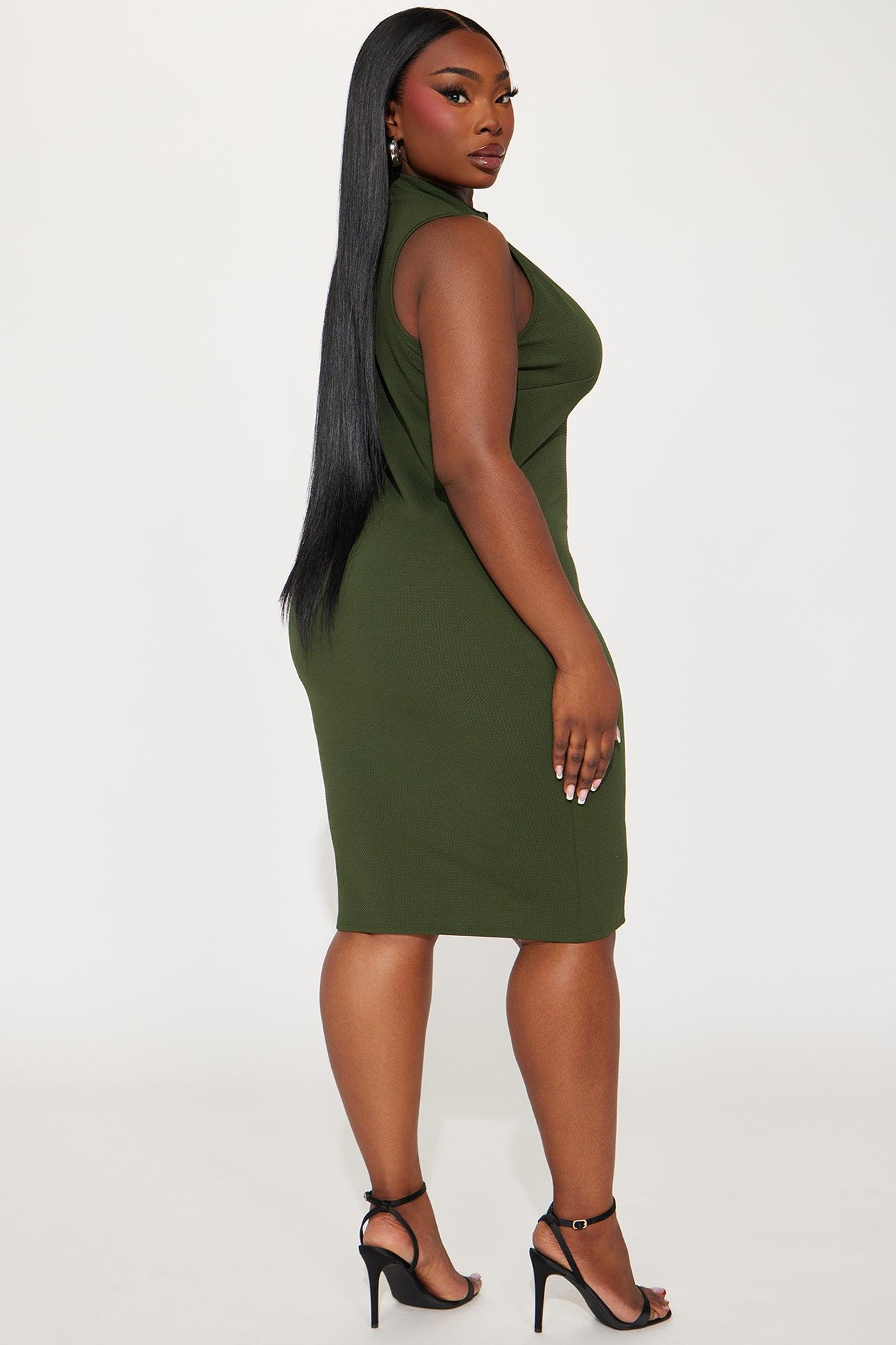 Zoey Textured Midi Dress - Olive Product Image