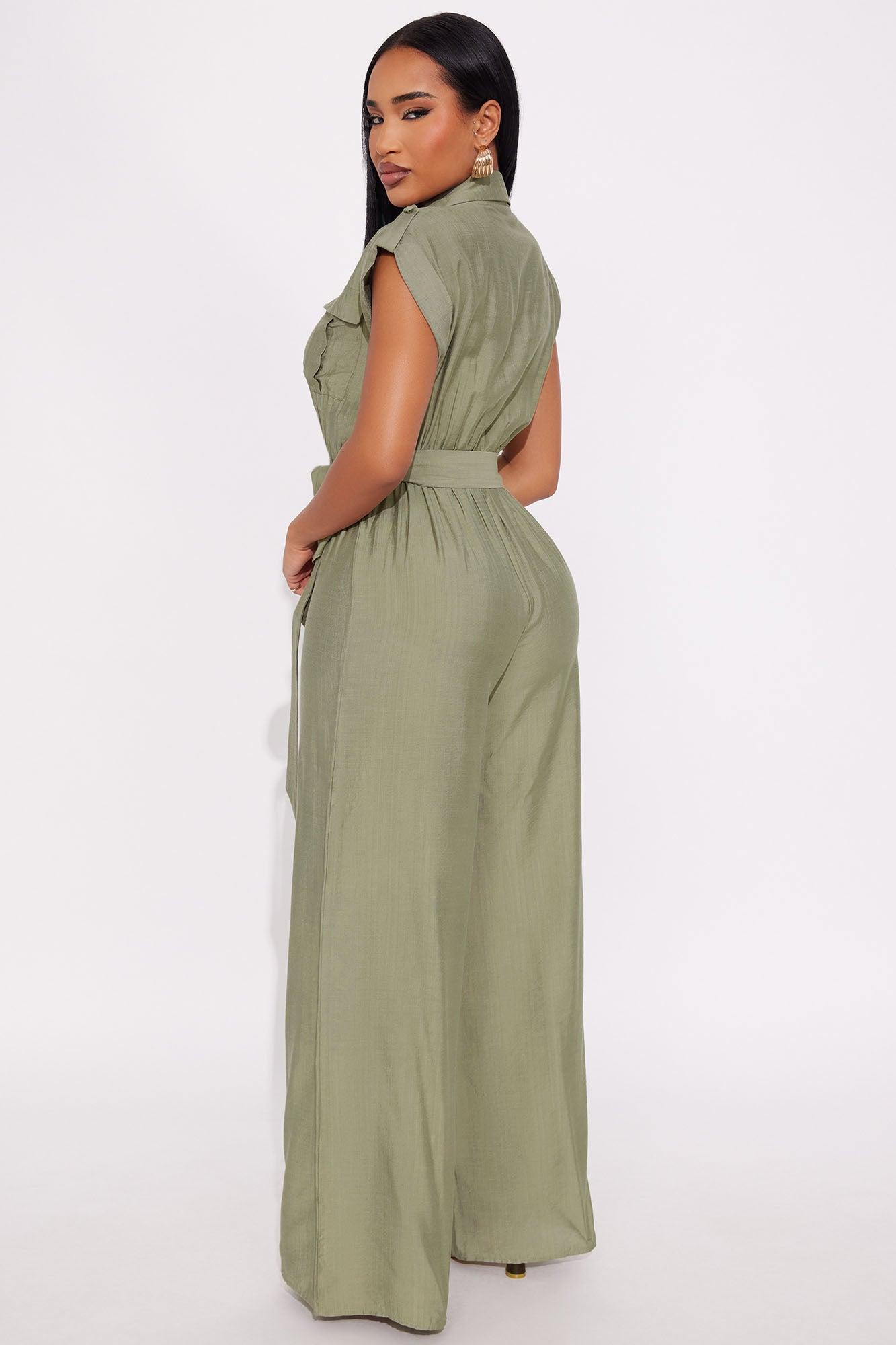 Valentina Linen Wide Leg Jumpsuit - Olive Product Image