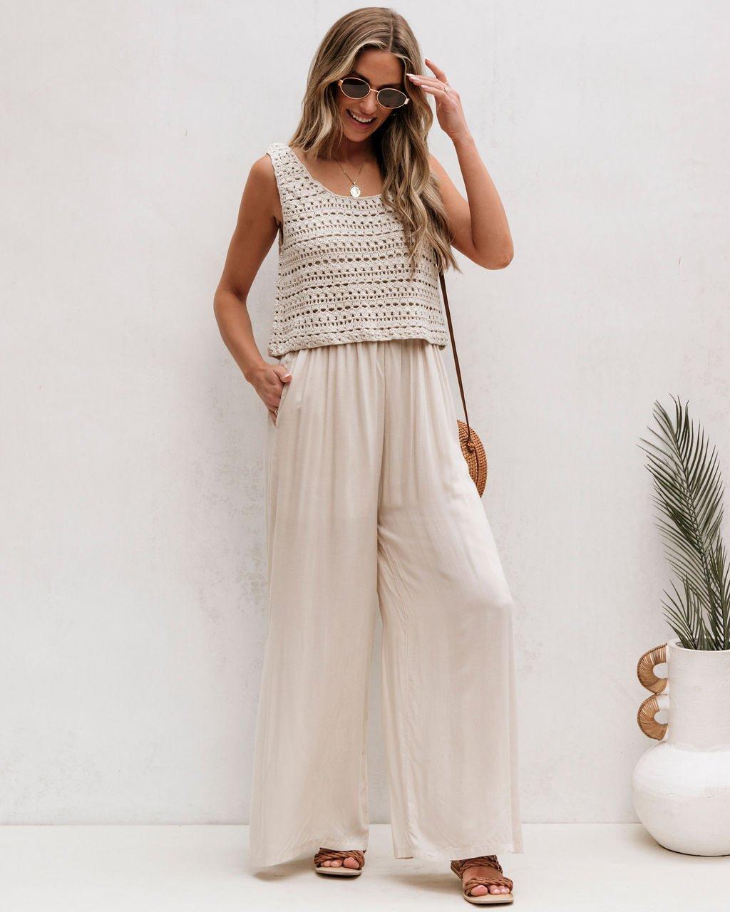 Cream Crochet Slit Jumpsuit Product Image