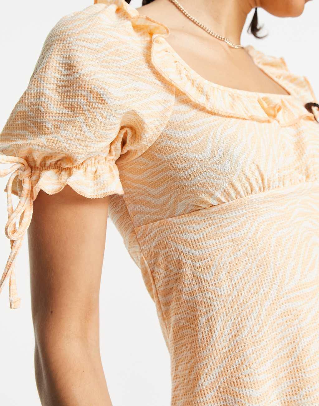 Miss Selfridge Petite milkmaid tie sleeve mini smock dress Product Image