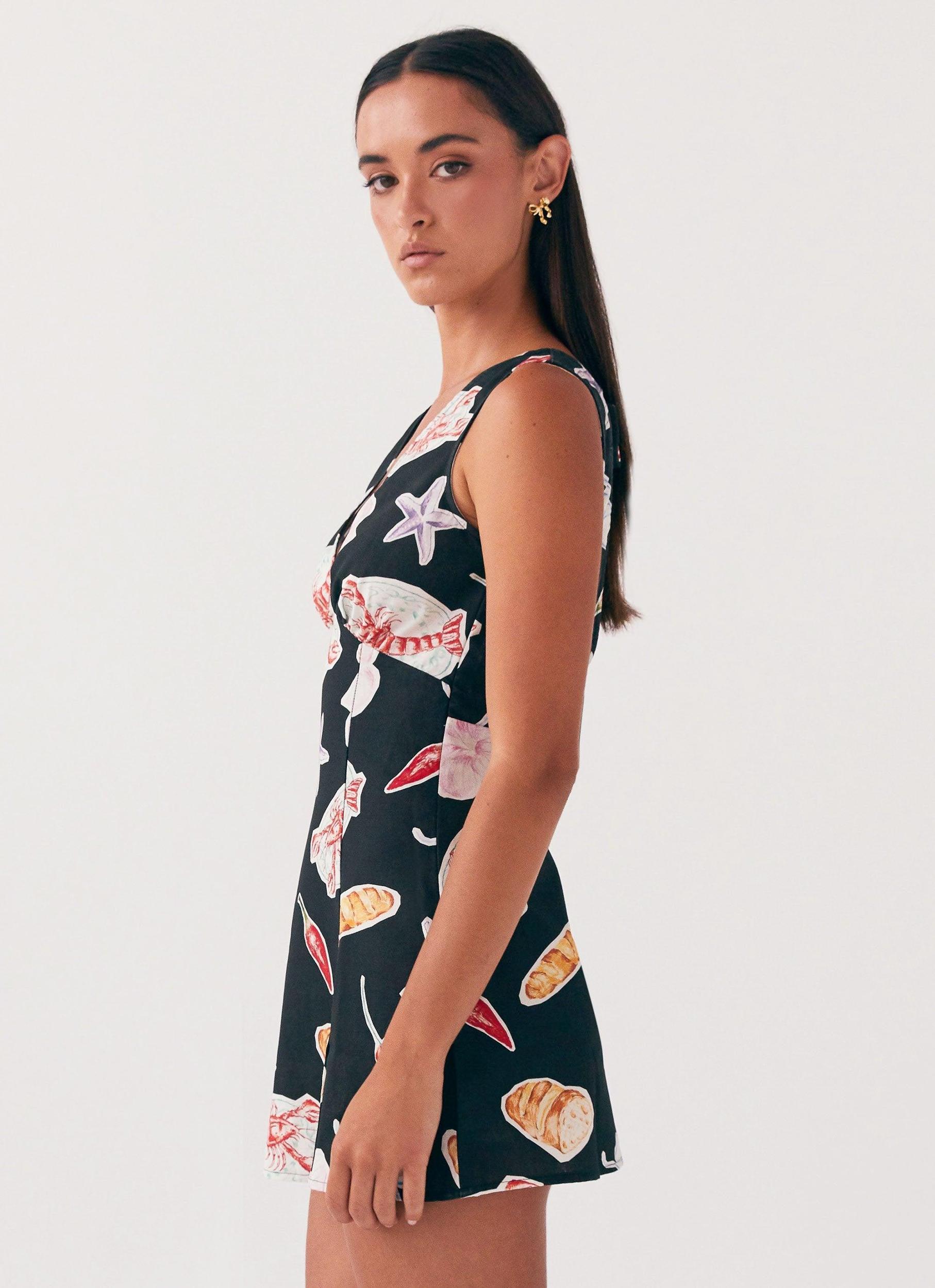Kyra Linen Mini Dress - Black Banchetto Product Image