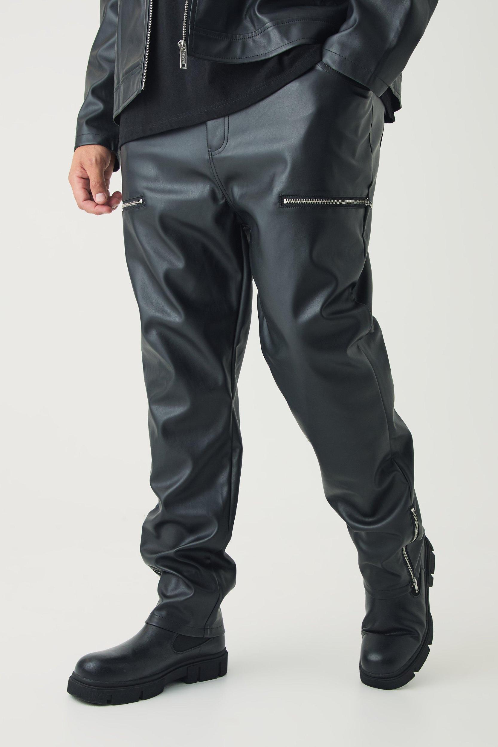 Plus Skinny Fit Zip Detail PU Pants | boohooMAN USA Product Image