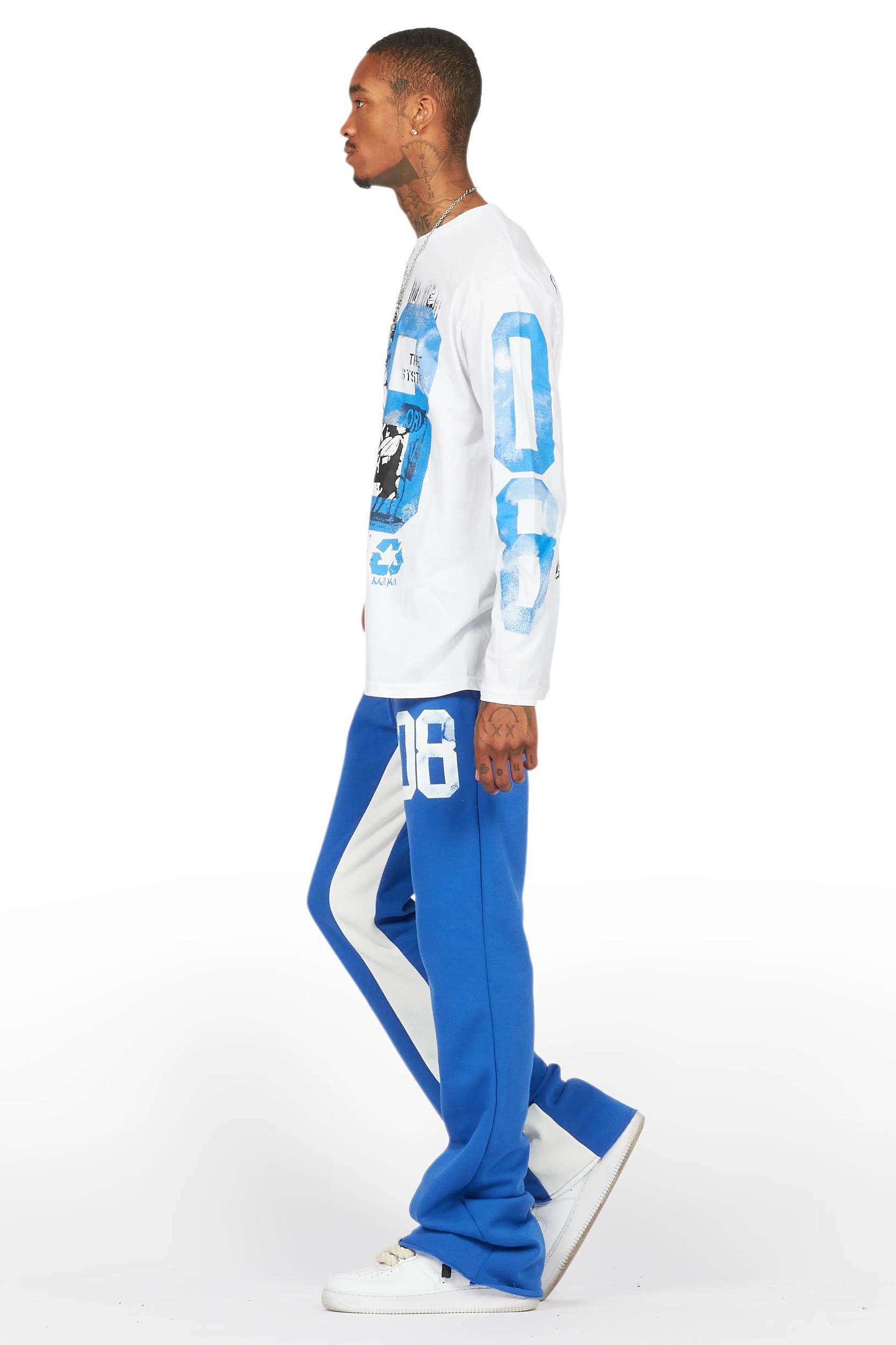 Grill White/Royal Long Sleeve T-Shirt/Baggy Pant Set Male Product Image