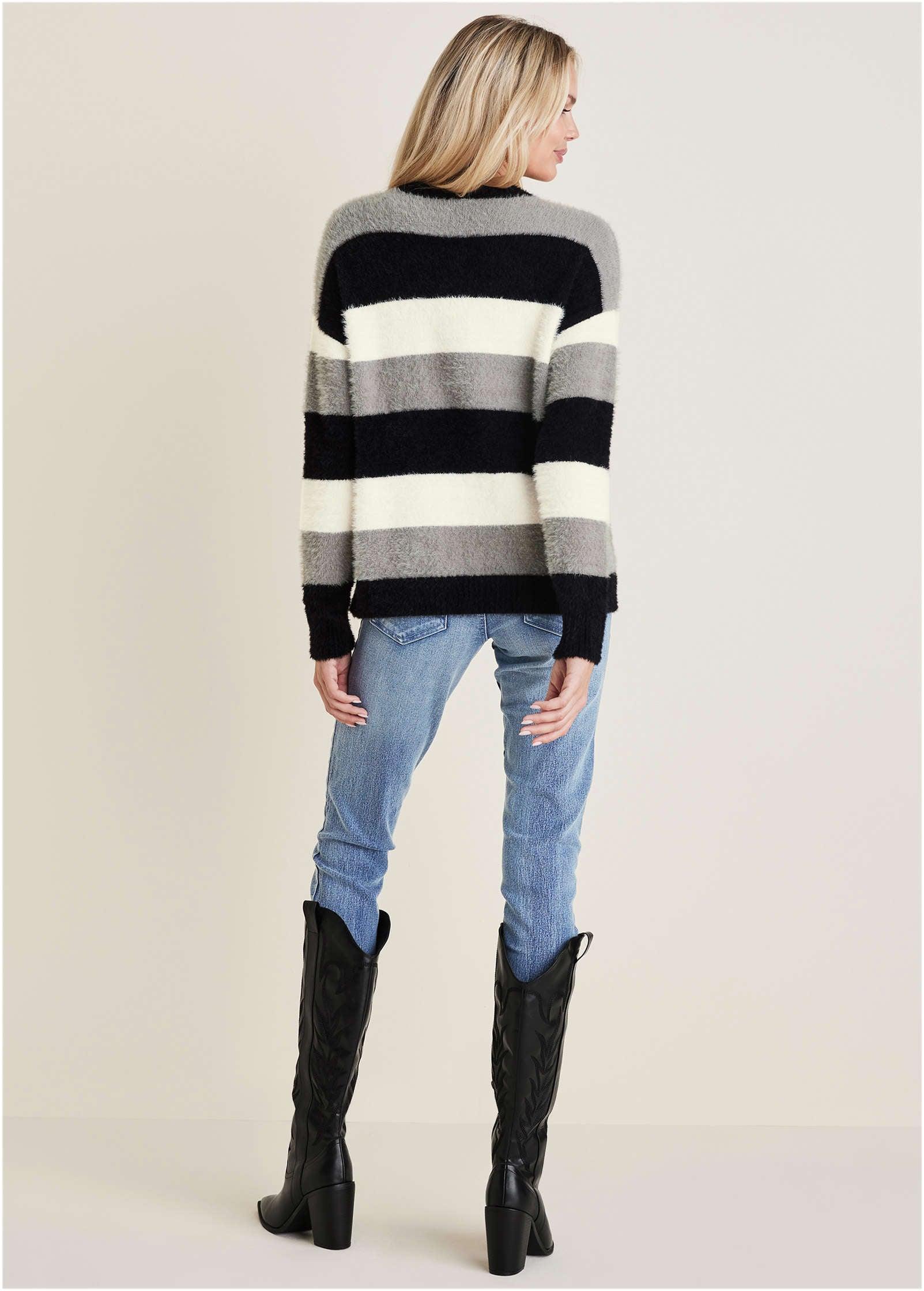 Eyelash Sweater - Black, White, & Grey Stripe Product Image