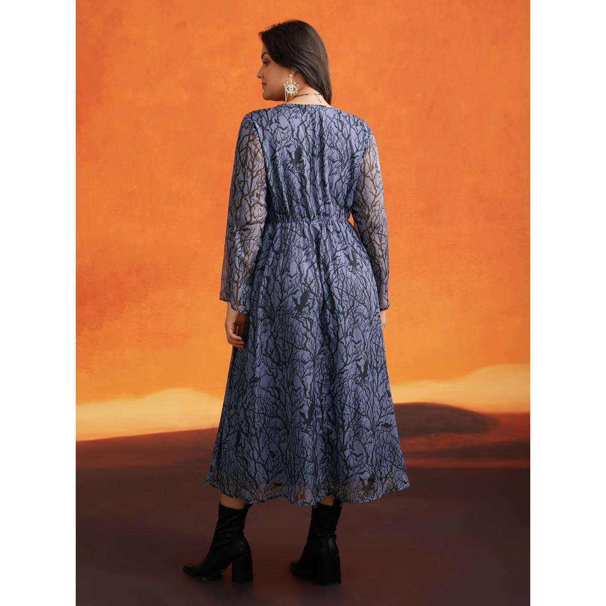 Plus Size Twilight Vines And Ruffle Neckline Midi Dress DimGray Women Cocktail See through Party Curvy Bloomchic 18-20/2X Product Image