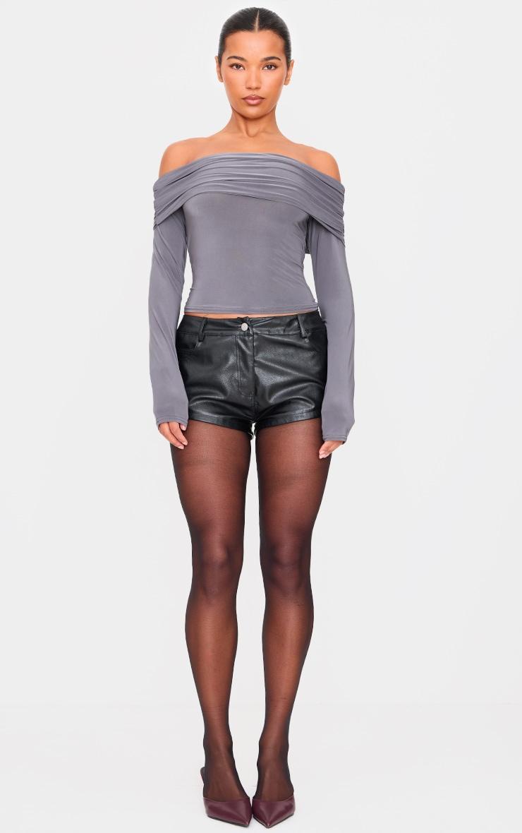 Charcoal Slinky Bardot Long Sleeve Long Top Product Image