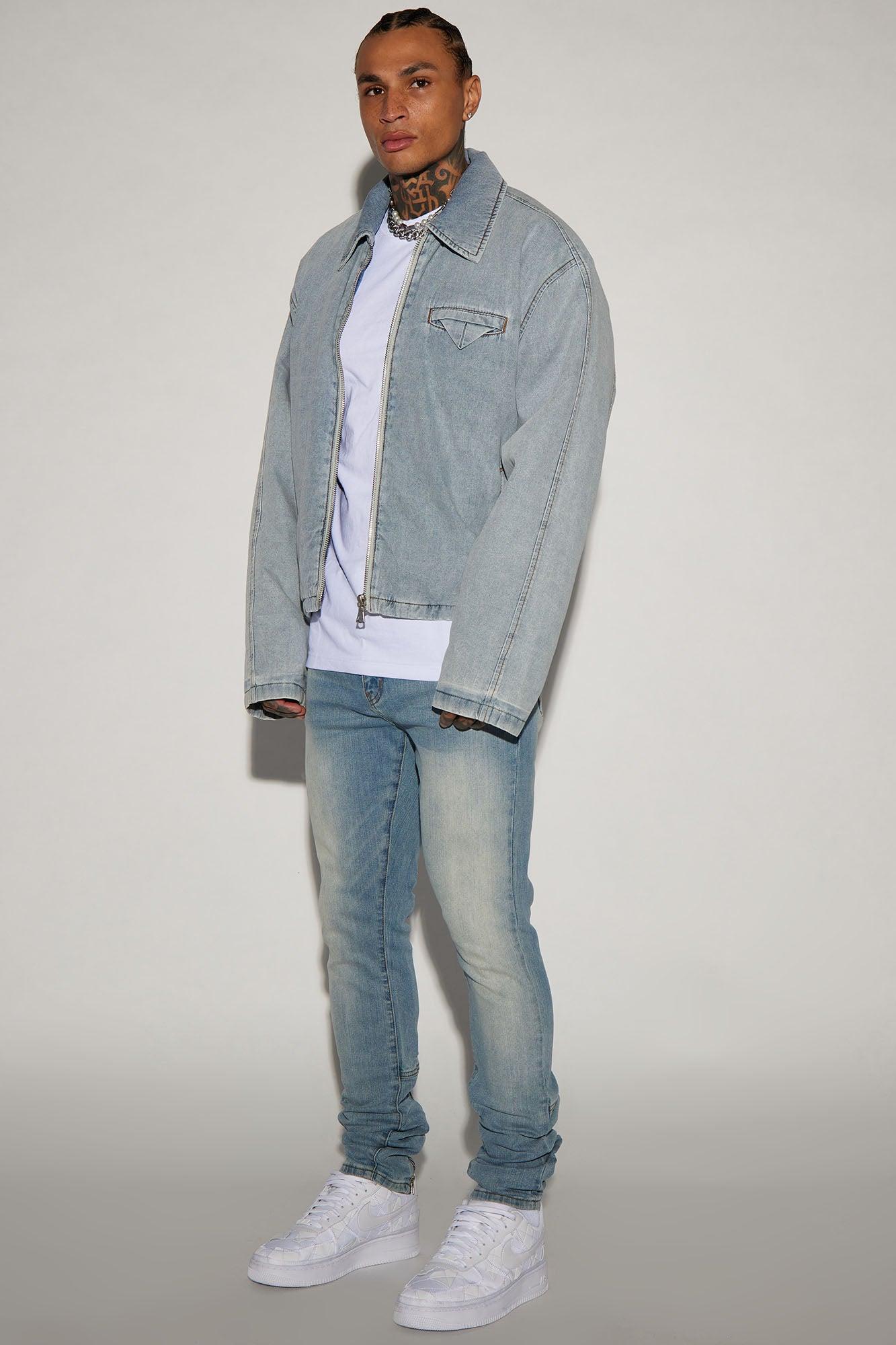 Drop Top Back Zip Stacked Skinny Jeans - Vintage Wash Product Image