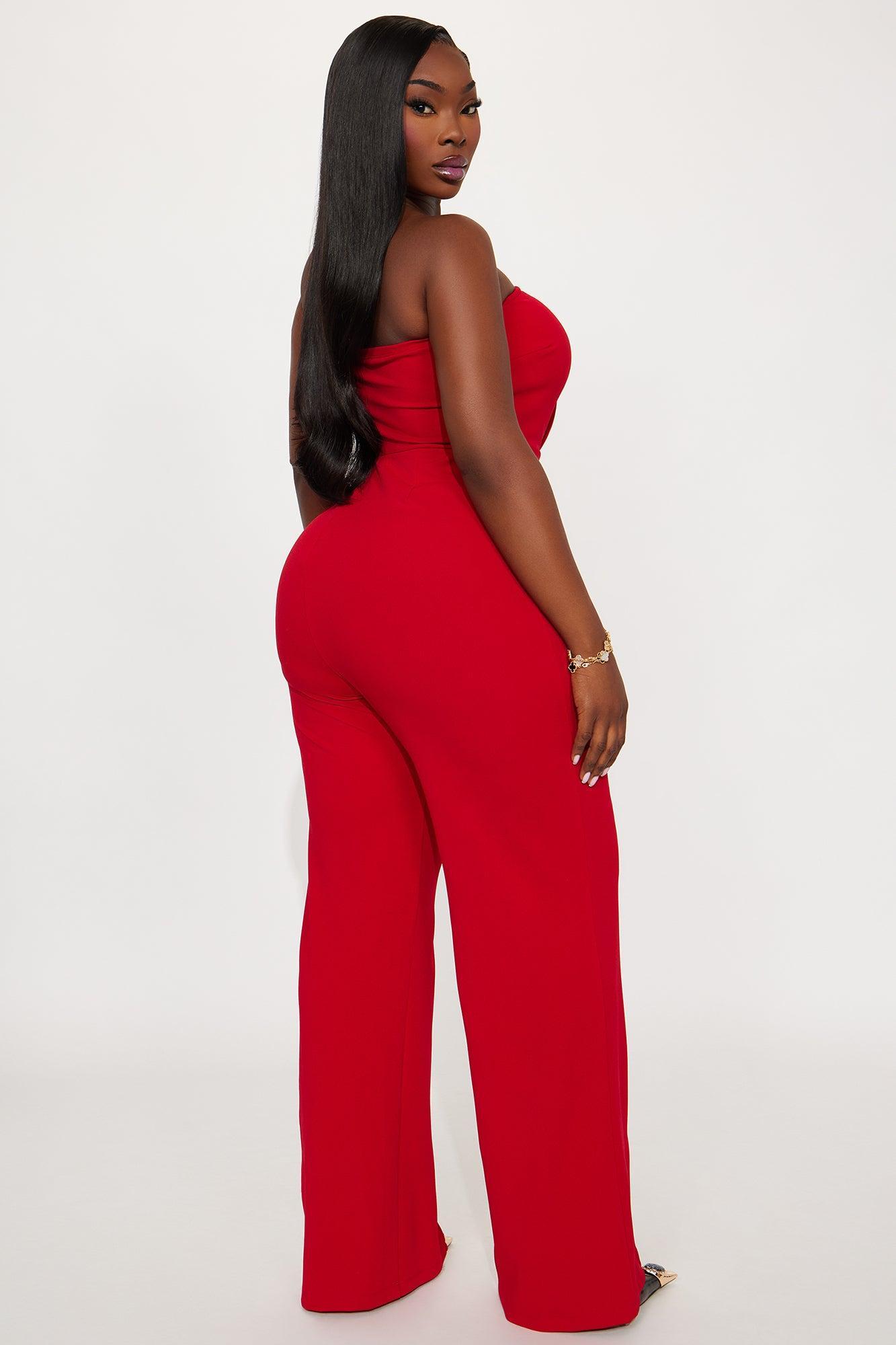 High Profile Wide Leg Jumpsuit - Red Product Image