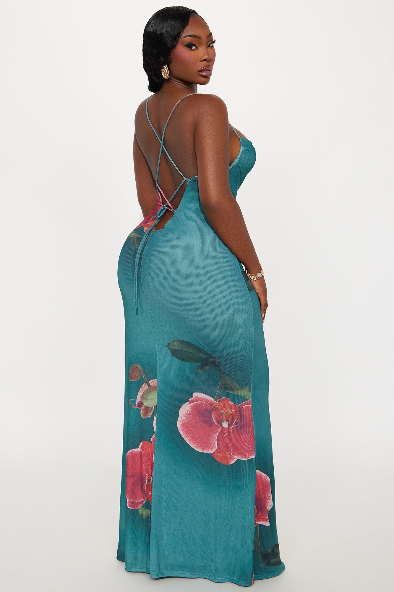 Kimberly Floral Mesh Maxi Dress - Teal/combo Female Product Image