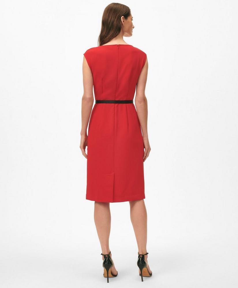 Cap Sleeve Belted Cowl Neck Dress in Fine Twill Stretch Crepe Product Image