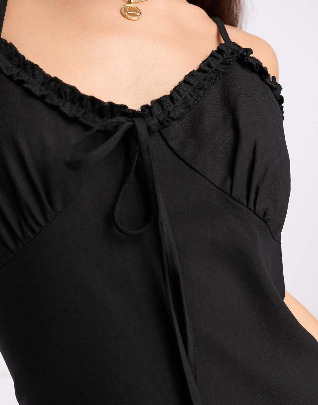 Daisy Street linen look cami maxi dress with tie front-Black Product Image