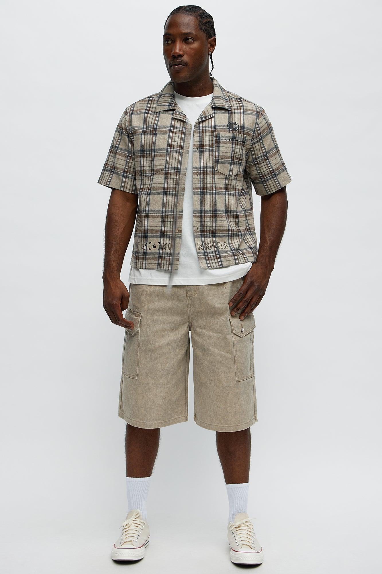 Long Cargo Relaxed Shorts - Khaki Product Image