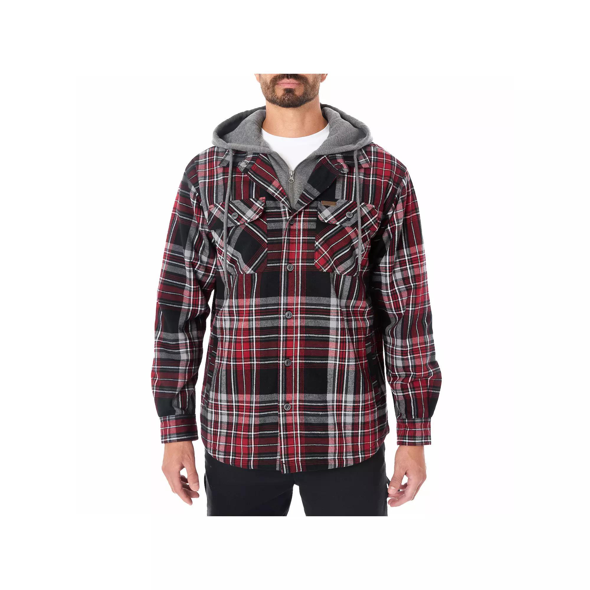 Big & Tall Smith's Workwear Faux Sherpa Lined Hooded Inset Flannel Shirt Jacket, Men's, Size: 3XB, Navy Black Product Image