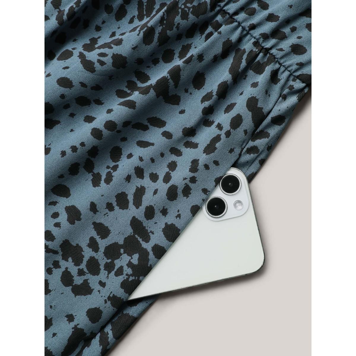 Plus Size Animal Print Tied Tiered Midi Dress Stone Women Casual Tie knot Notched collar Short sleeve Curvy BloomChic 22-24/3X Product Image