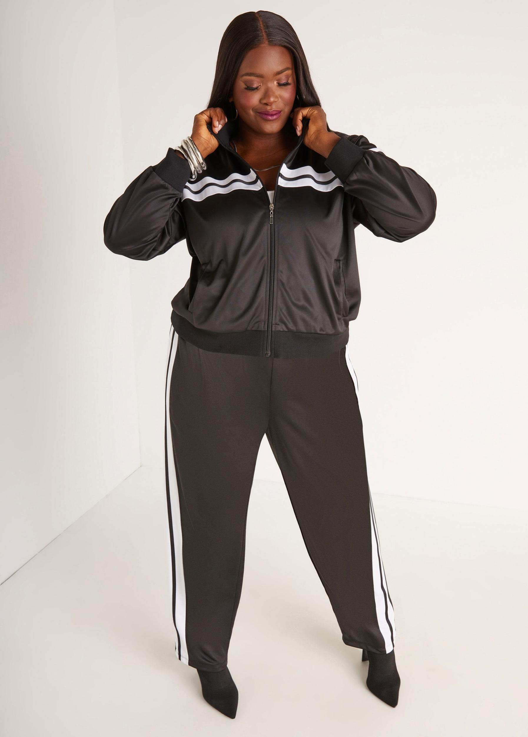 Plus Size Zip Front Striped Track Jacket Ashley Stewart Product Image