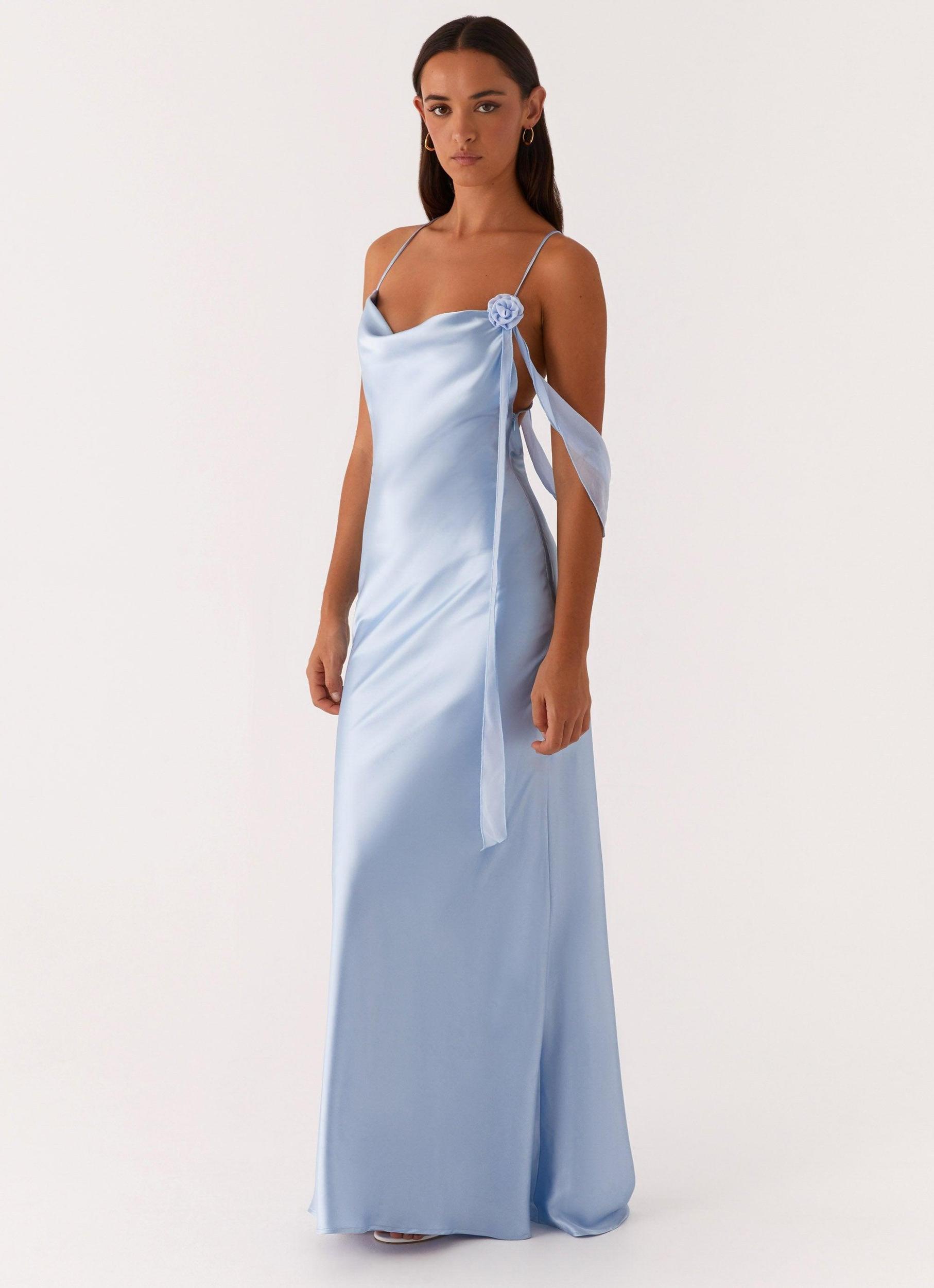Too Sweet Satin Maxi Dress - Blue Product Image