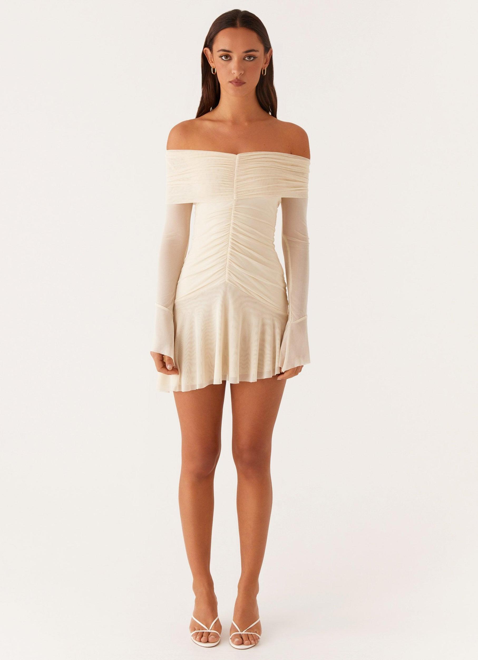 Ellis Ruched Mini Dress - Pastel Yellow Product Image