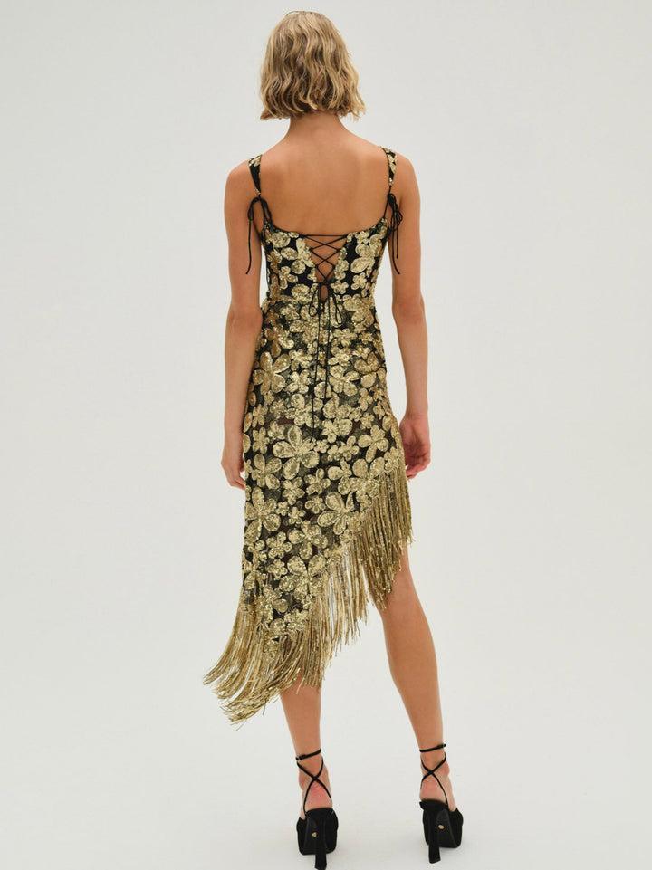 Anisa Fringe Midi Dress — Gold Product Image