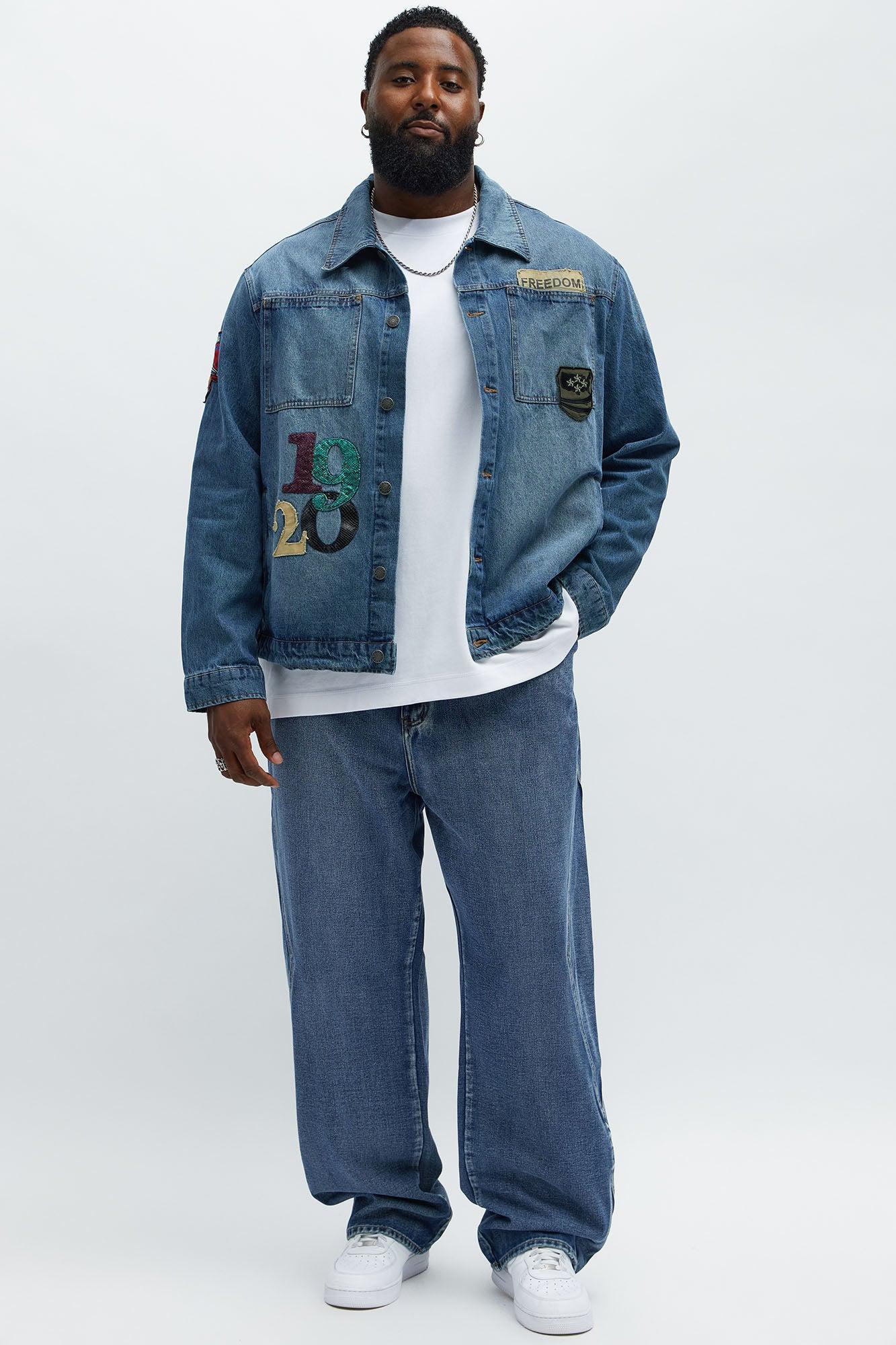Baggy Faded Paneled Jeans - Medium Blue Wash Product Image