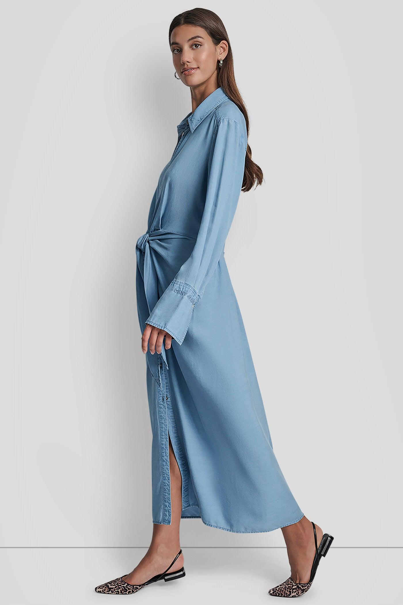 GARMENT DYE LONG SLEEVE BUTTON FRONT SHIRTDRESS Product Image