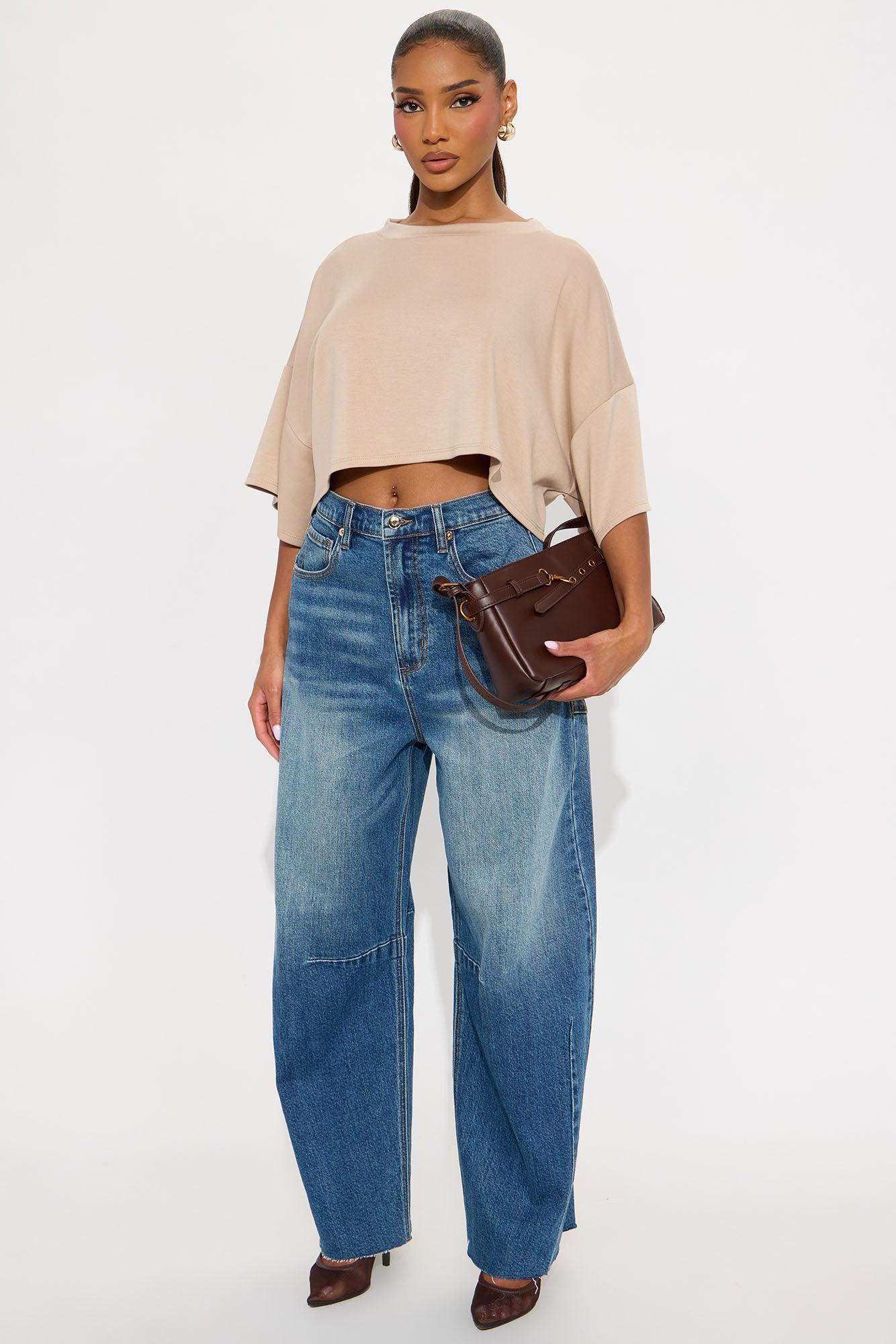 Avery Boxy Cropped Short Sleeve Tee - Taupe Product Image