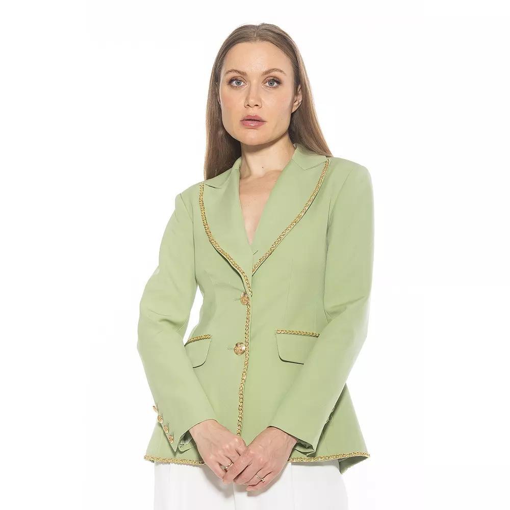 Women's ALEXIA ADMOR Janet Fitted Blazer With Chain Trim Detailing, Size: 8, Green Product Image