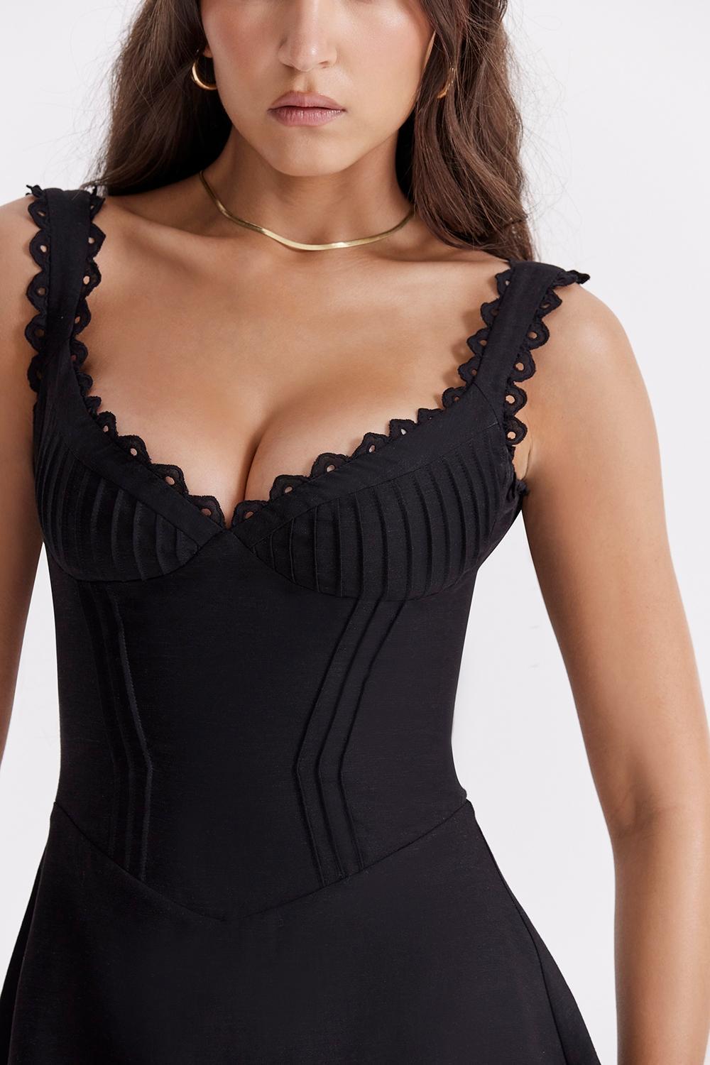 Tilly Black Pin Tuck Mini Dress Product Image