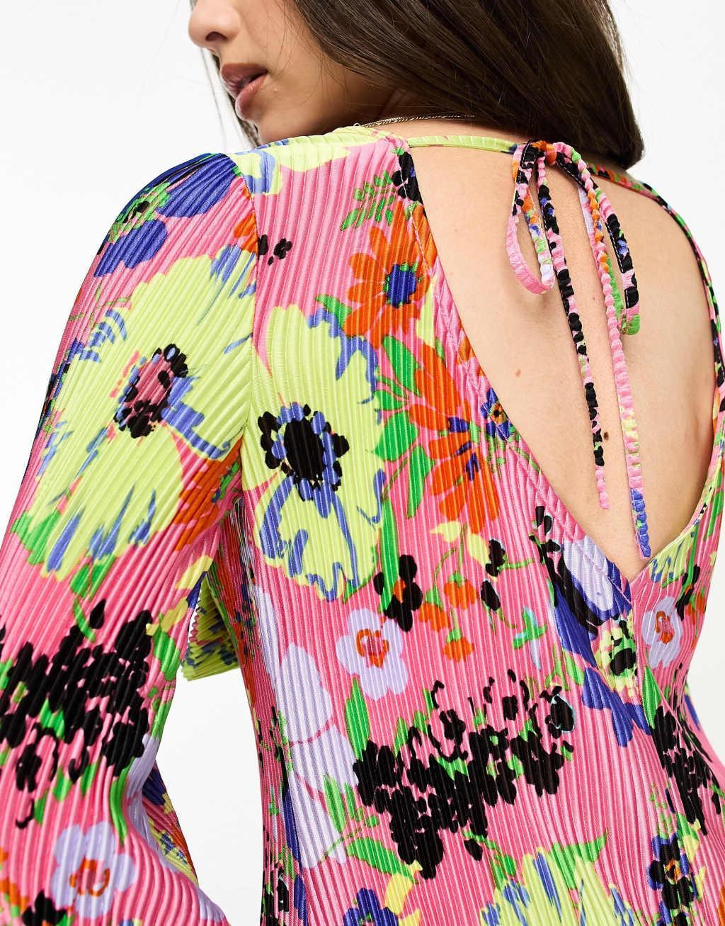 ASOS DESIGN Petite mini plisse dress with flared sleeve Product Image