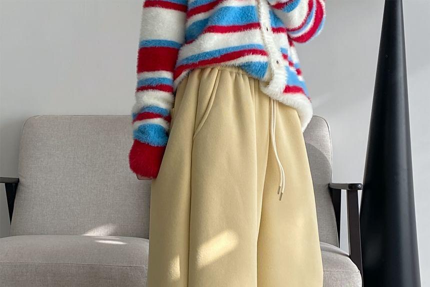Drawstring Waist Plain Fleece Lined Wide Leg Sweatpants Product Image