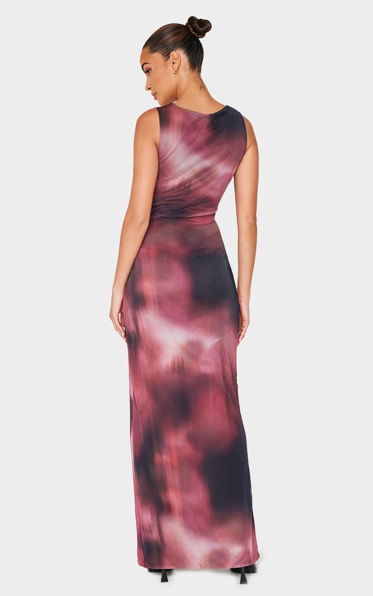 Pink Abstract Mesh Printed Racer Neck Maxi Dress Product Image