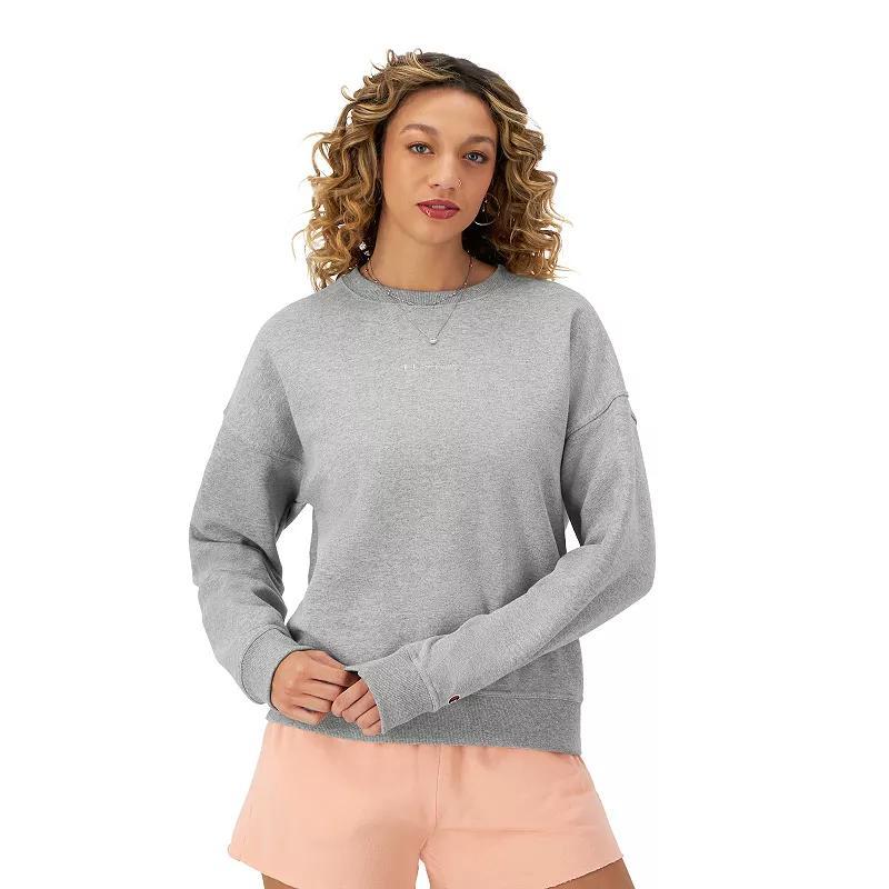 Womens Champion Powerblend Crewneck Sweatshirt, Embroidered Script Logo Oxford Grey XS Product Image