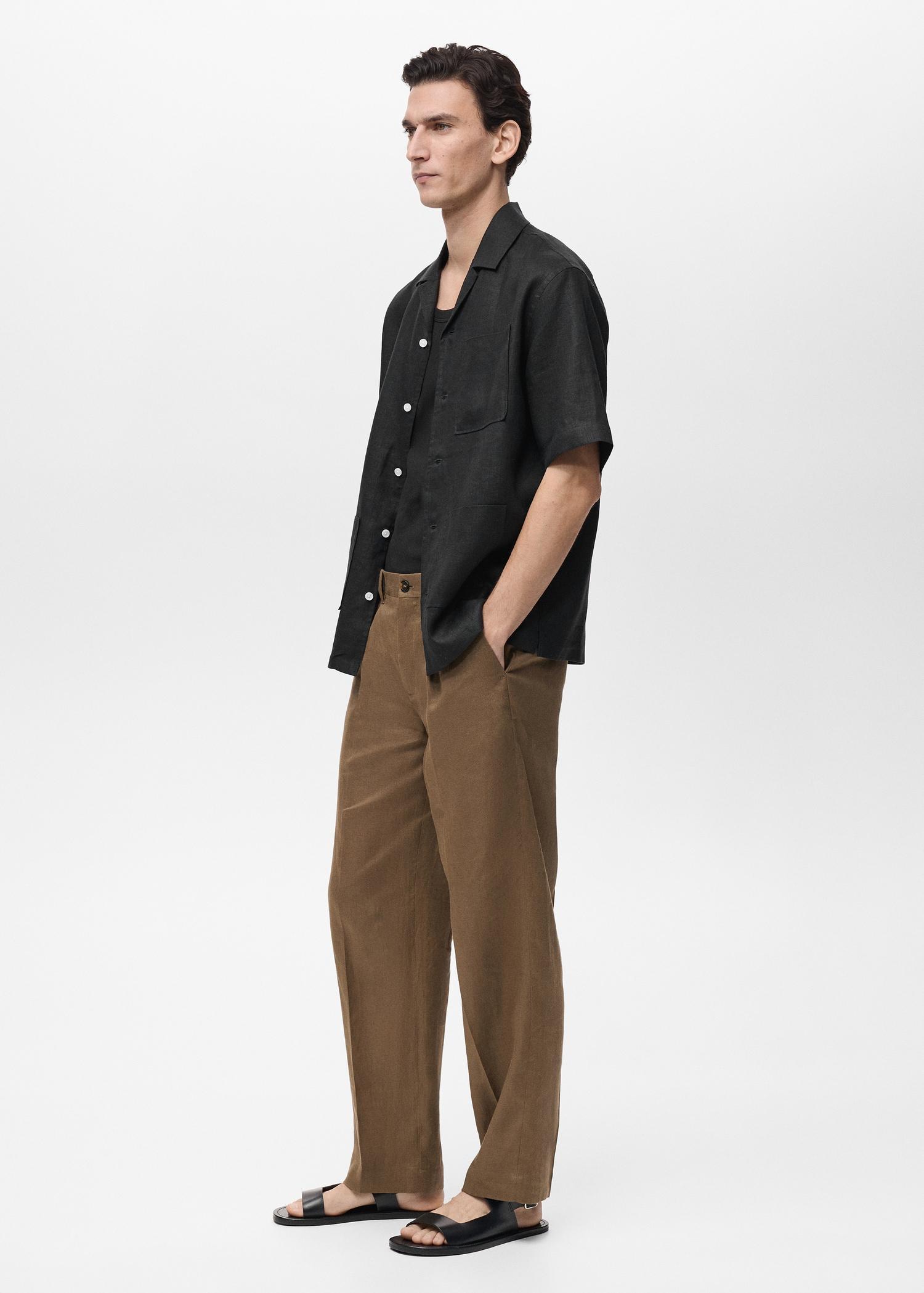100% linen short sleeve shirt - Men | MANGO USA Product Image