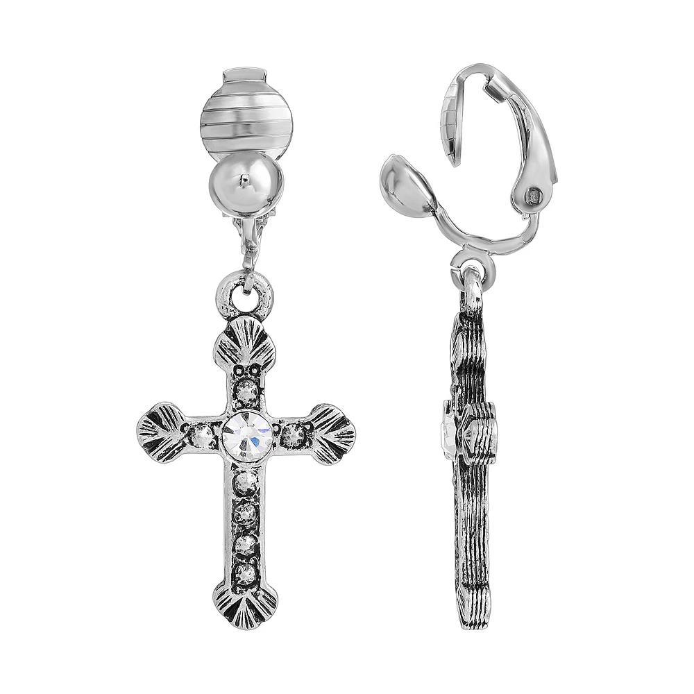 1928 Crystal Accent Cross Clip On Earrings, Womens, Gold Tone Product Image