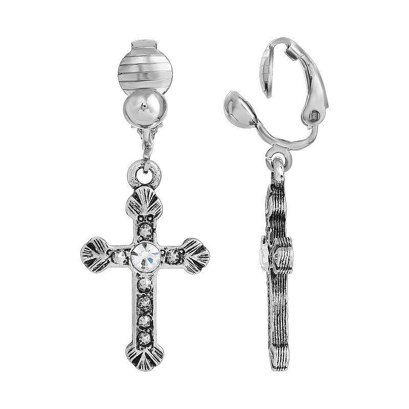 1928 Crystal Accent Cross Clip On Earrings, Womens, Gold Tone Product Image