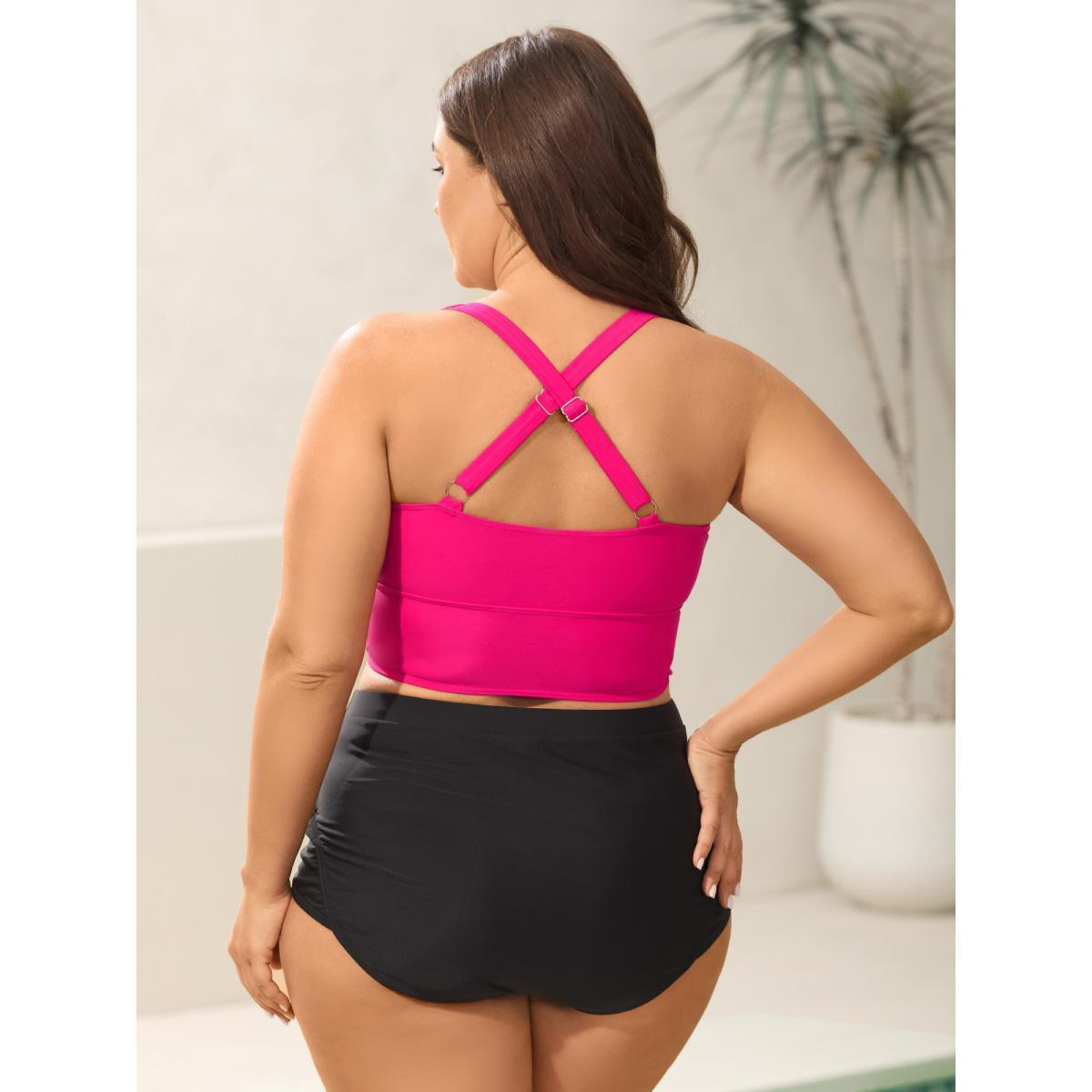 Plus Size Cut-Out Twisted-Front Swim Top Women's Swimwear Rosered Beach Gathered High stretch Skinny Heart neckline Curve Swim Tops BloomChic 14-16/1X Product Image
