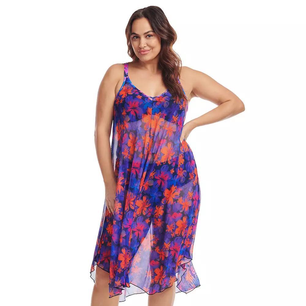 Plus Size Mazu Linework Paisley Flowy Mesh Coverup Swimdress, Women's, Size: 2XL, Multi Product Image