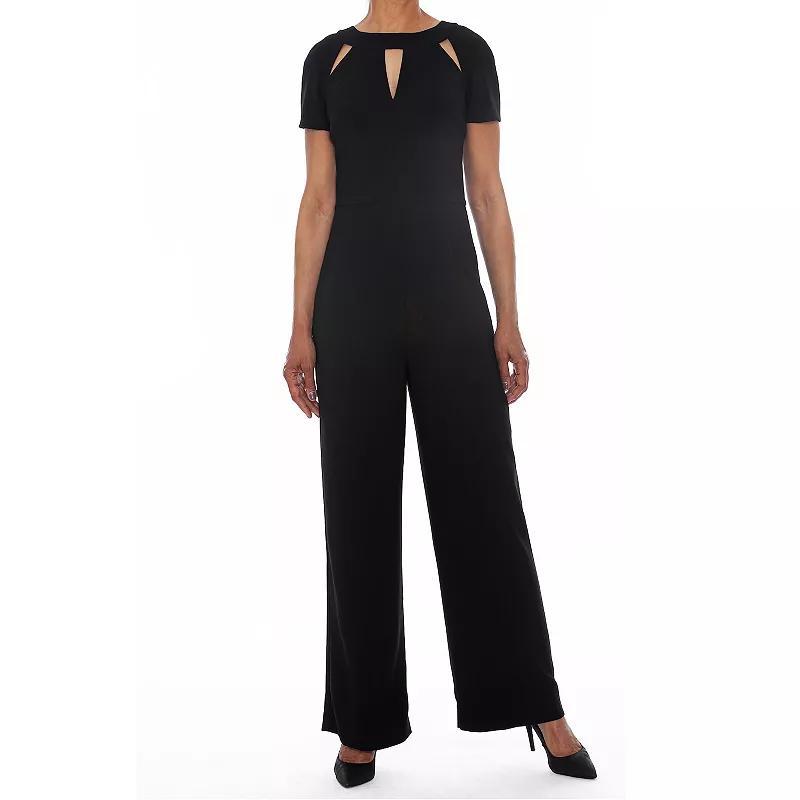 Women's Focus By Shani Keyhole Crepe Flare Jumpsuit, Size: 6, Black Product Image